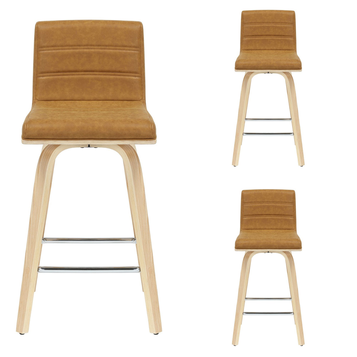 Vienna - 35.5" Swivel Counter Height Square Back Wood Bar Stool With Faux Leather Seat