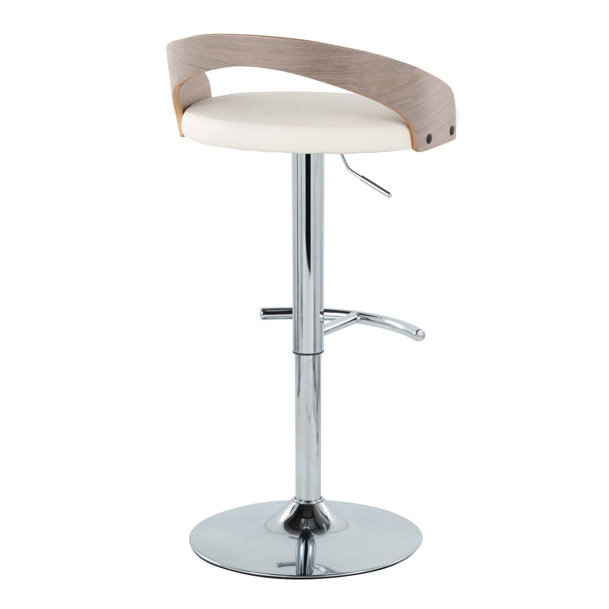 Grotto - Adjustable Barstool - Chrome Metal, Light Grey Wood
