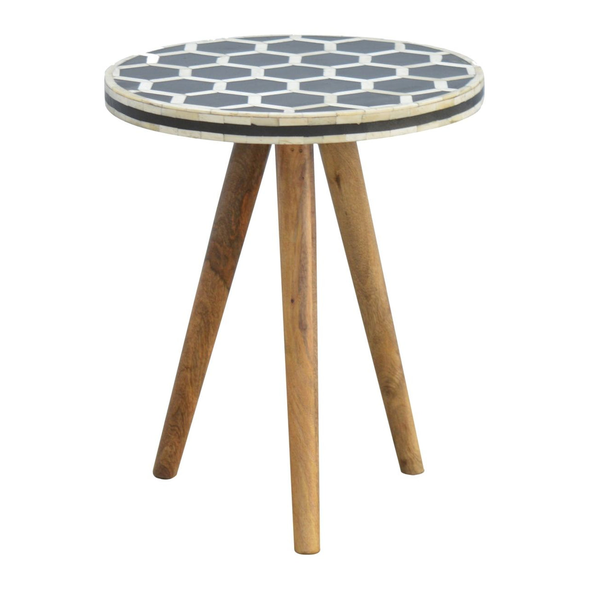 Inlay Bone Tripod Stool - Beige / White