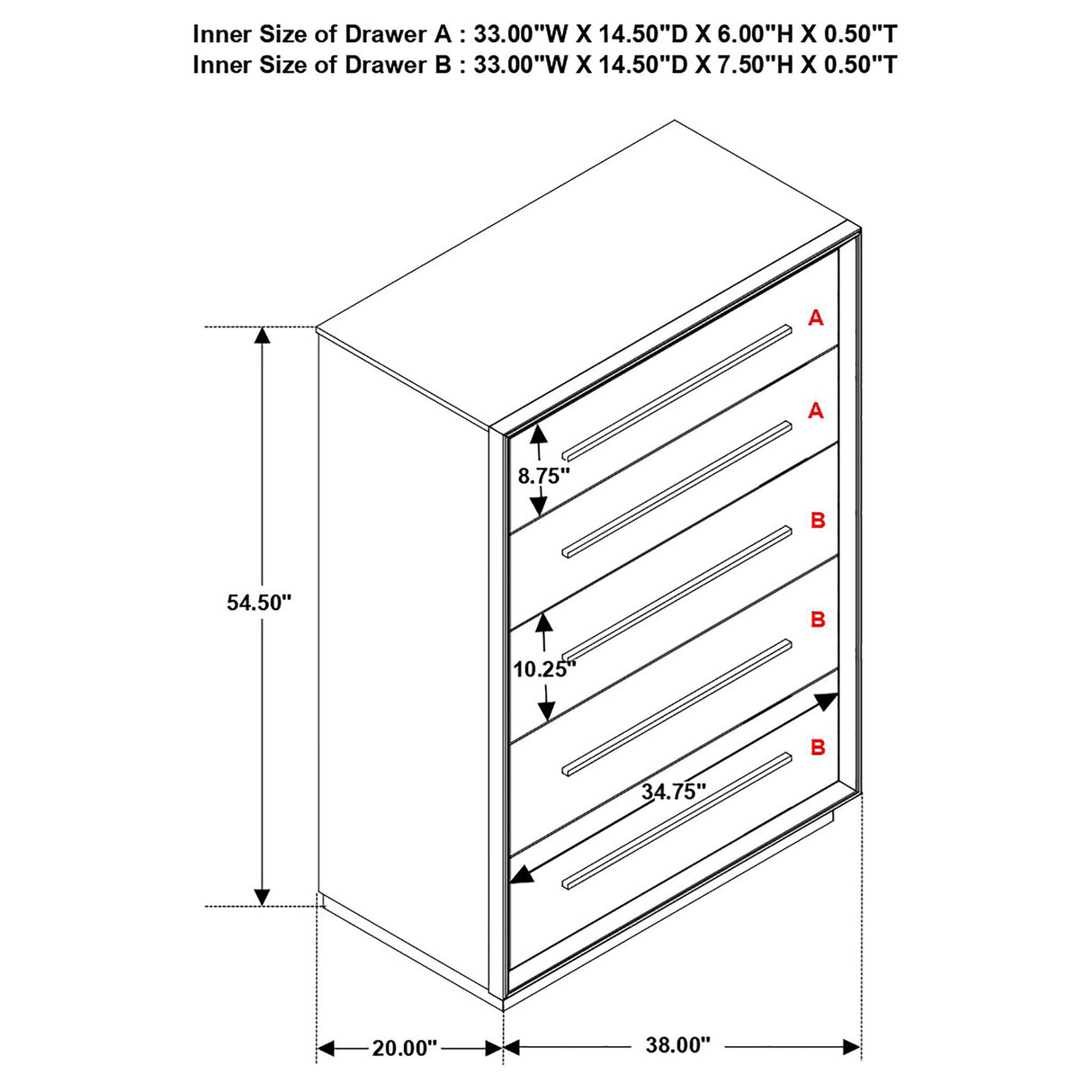 Prescott - 5 Drawer Chest - Brown