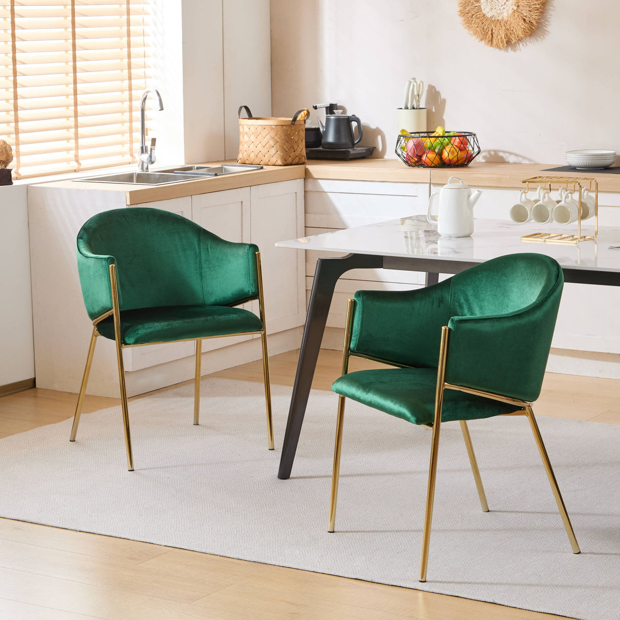 Modern Upholstered Dining Chair With Gold Metal Frame - Emerald / Gold