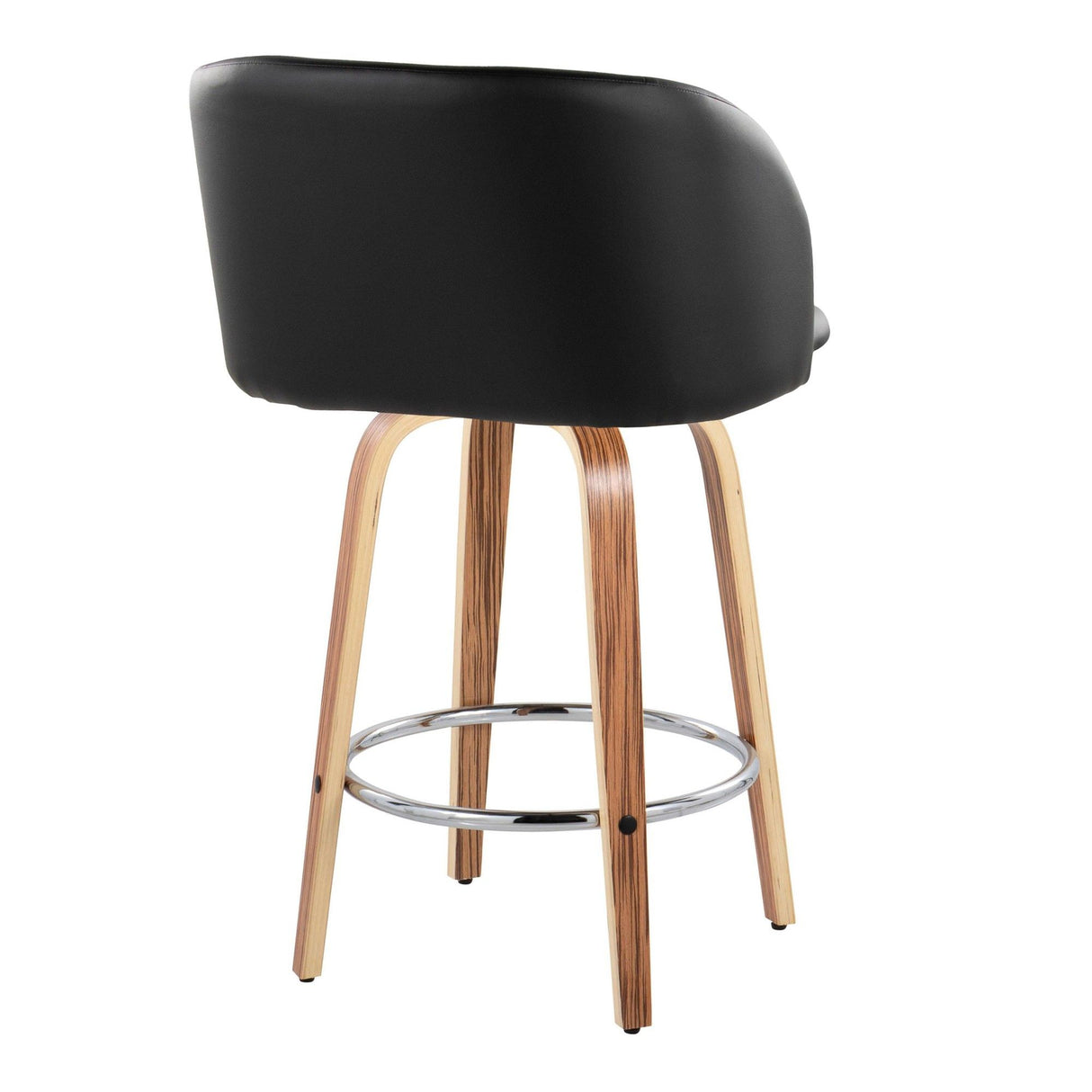 Fran - 25" Fixed-Height Counter Stool (Set of 2) - Zebra Wood, Black Faux Leather, Chrome Metal
