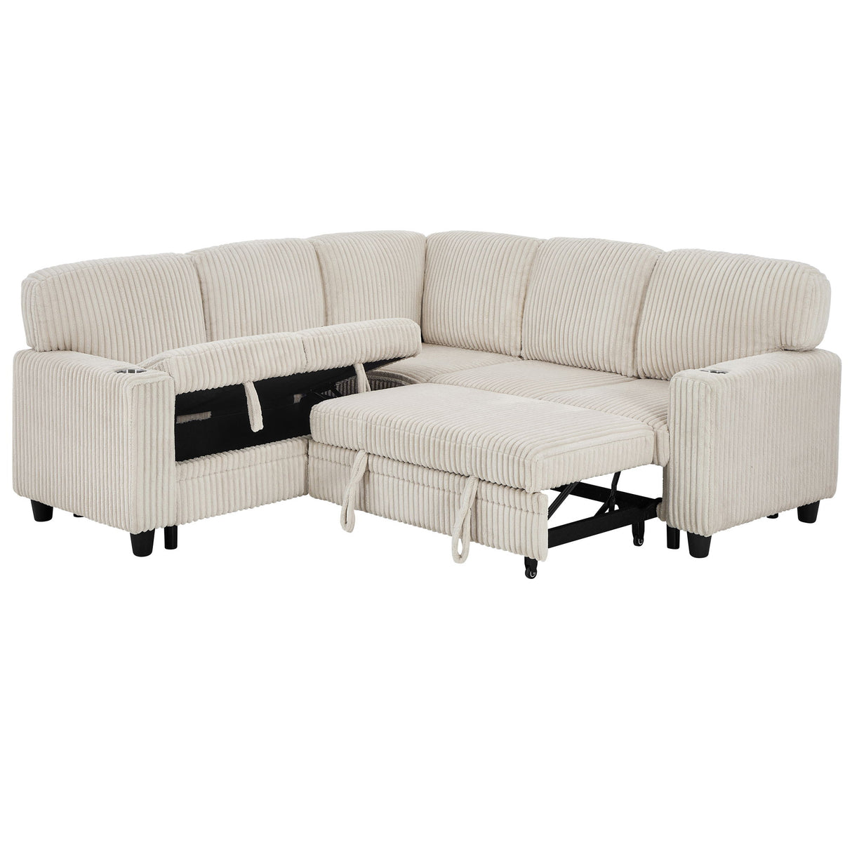L-Shaped Sofa With Pull Out Sofa Bed With USB