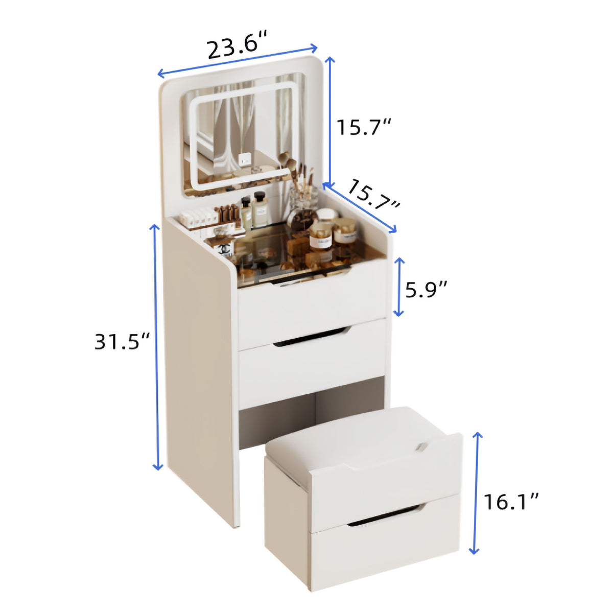 3 In 1 Vanity Desk With Flip Top Mirror, Compact Makeup Table With Glass Top And 3 Drawers For Bedroom - White