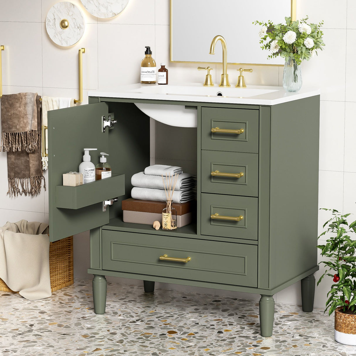 Traditional Bathroom Vanity Set With Soft Close Doors