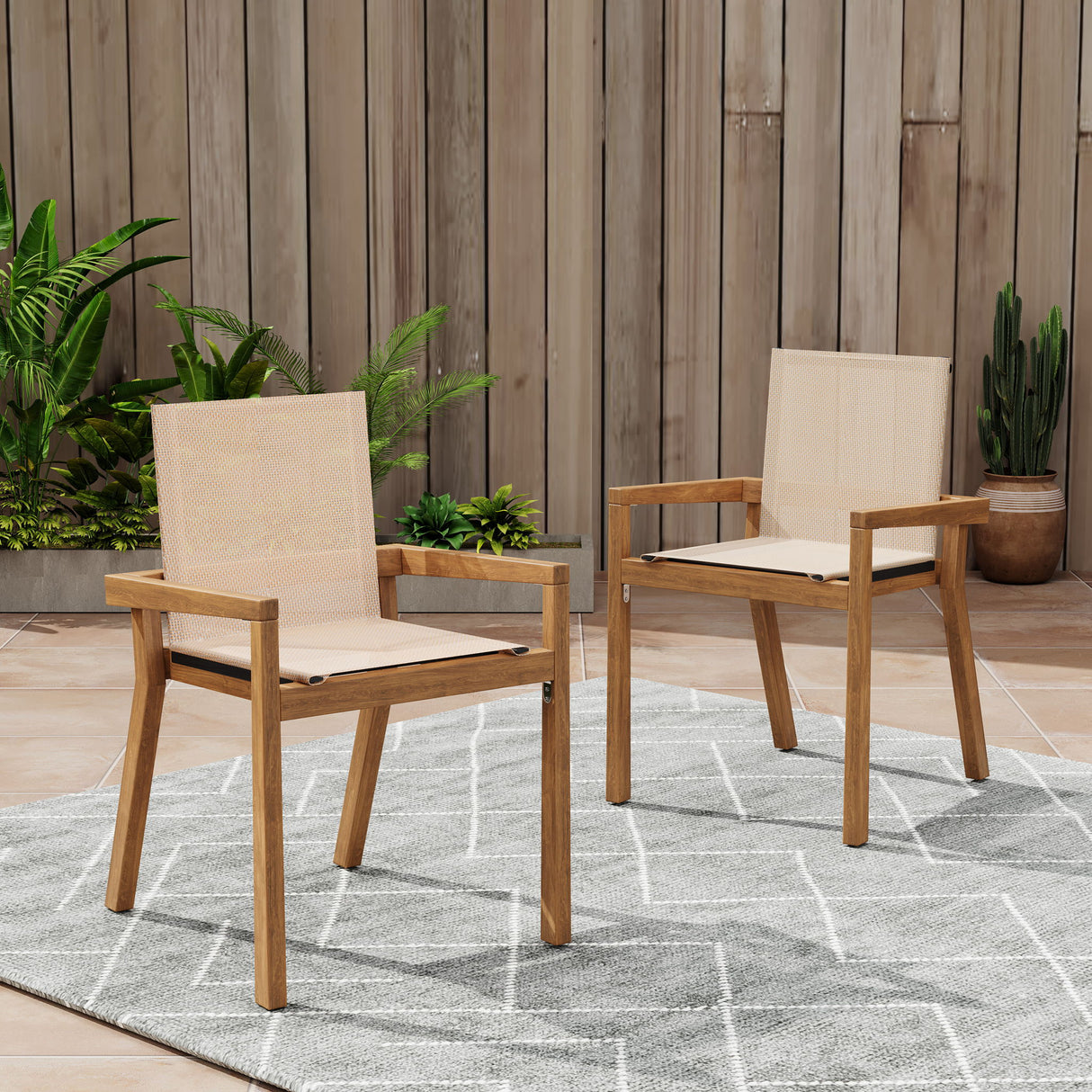 Belfast - Dining Chair With Acacia Wood Frame And Mesh Seating (Set of 2)