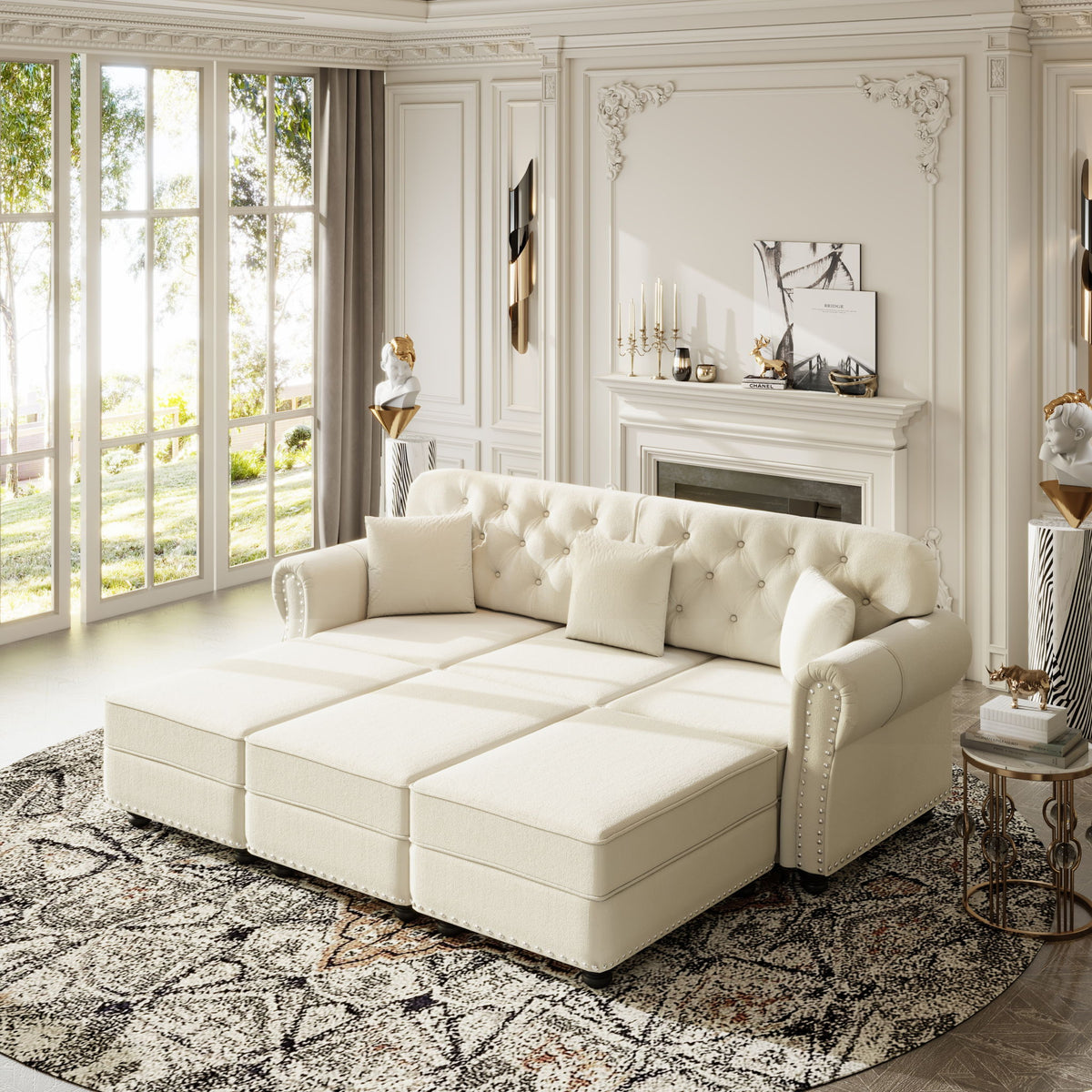 Upholstered Sofa Set With Nailhead Trim And Rolled Armrests, Includes Pillows
