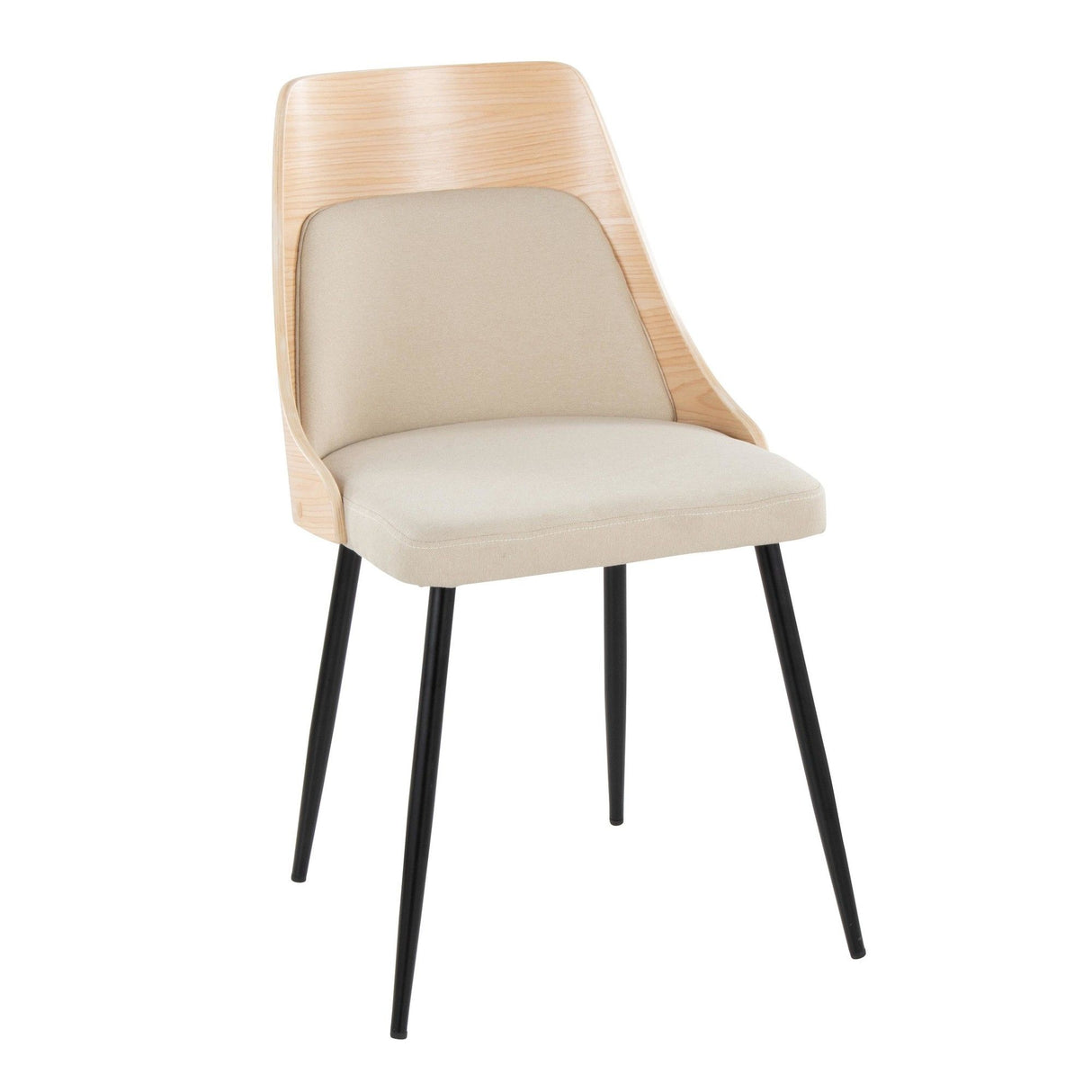 Anabelle - Dining / Accent Chair (Set of 2) - Black Metal, Natural Wood, And Cream Fabric