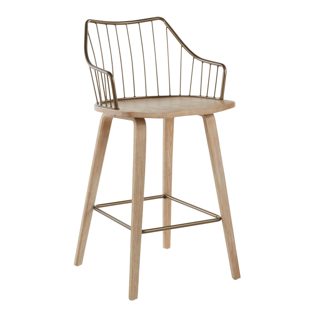 Winston - Farmhouse Counter Stool - White Washed / Antique Copper