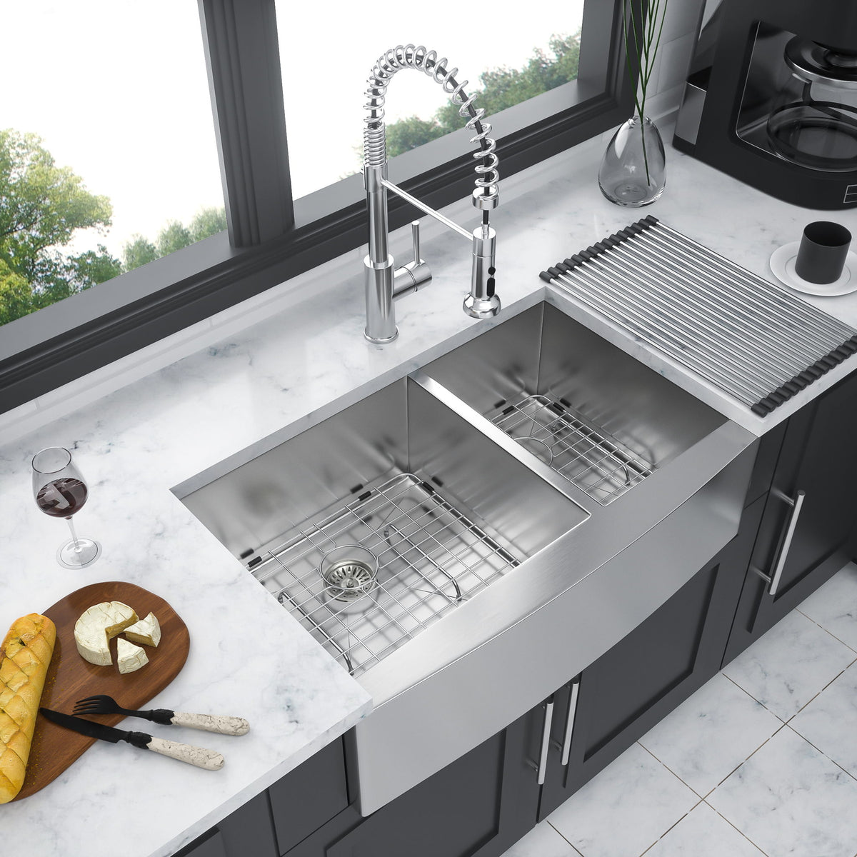 Farmhouse Sink With Double Bowl, 60 / 40