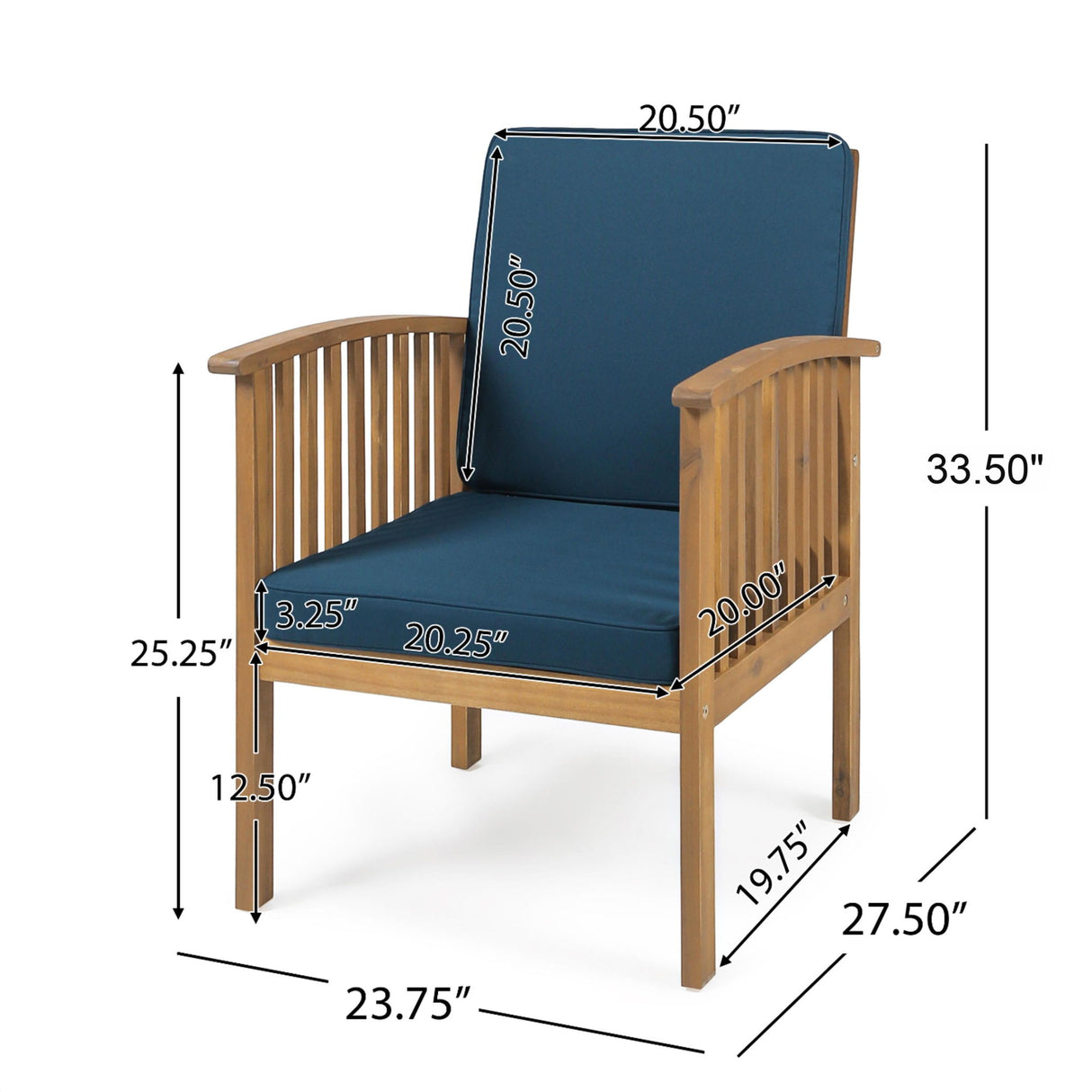 Casa - Acacia Club Chair Coastal Classic Outdoor Seating, Waterproof Fabric