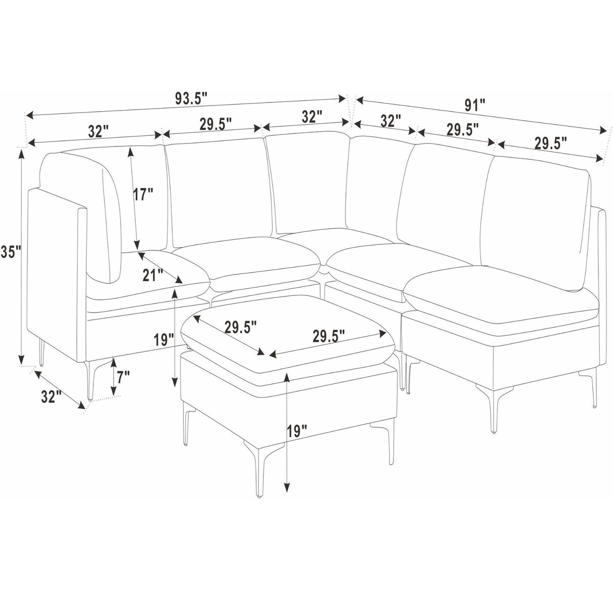 Upholstered Modular Sectional & Tall Legs