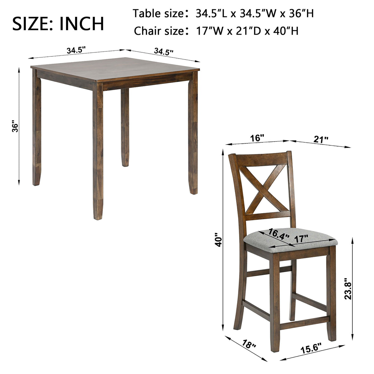 5 Piece Dining Table Set, Wooden Dining Square Table Set For 4