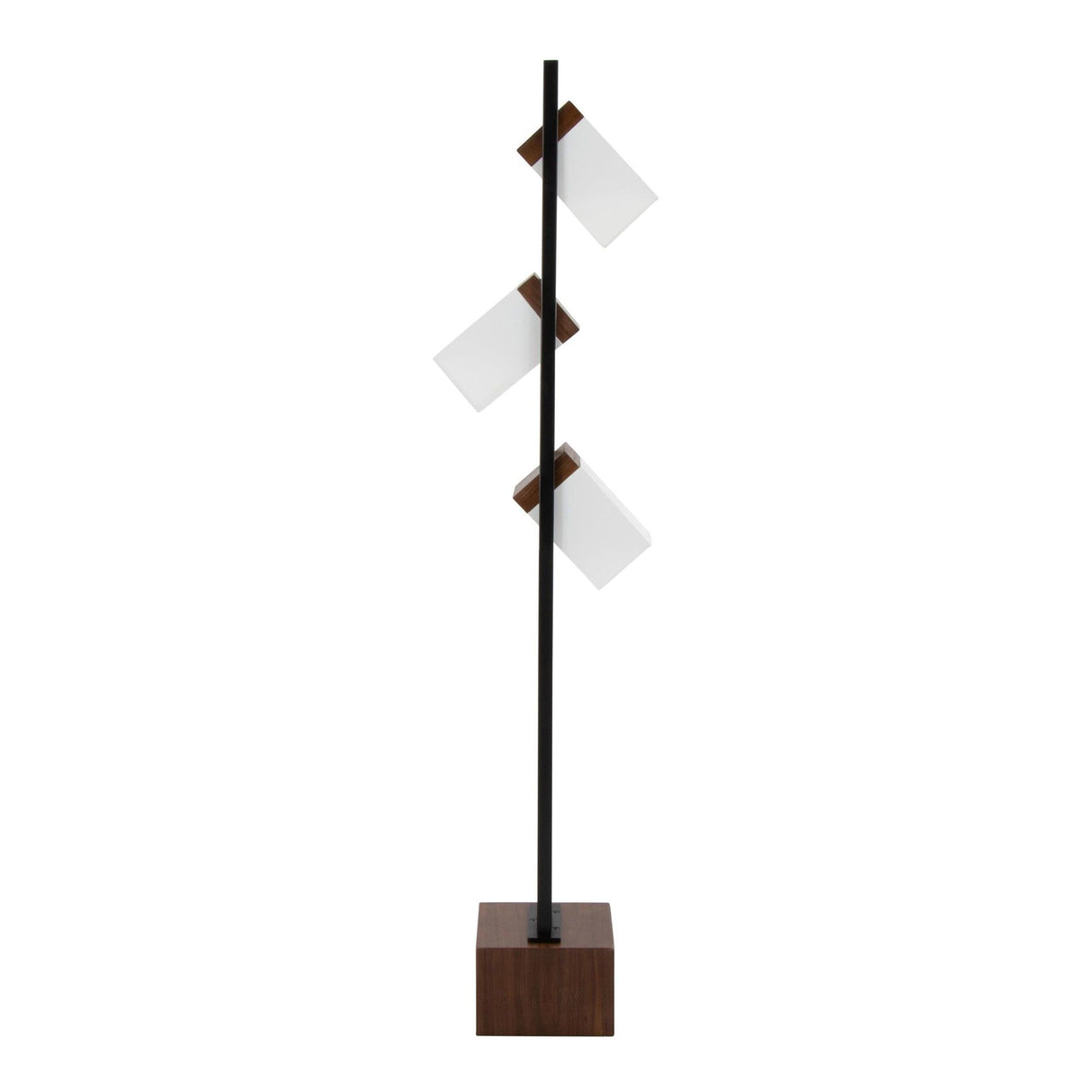 Bento - 67.5" Metal Floor Lamp - Black Metal And Walnut Wood With White Shade