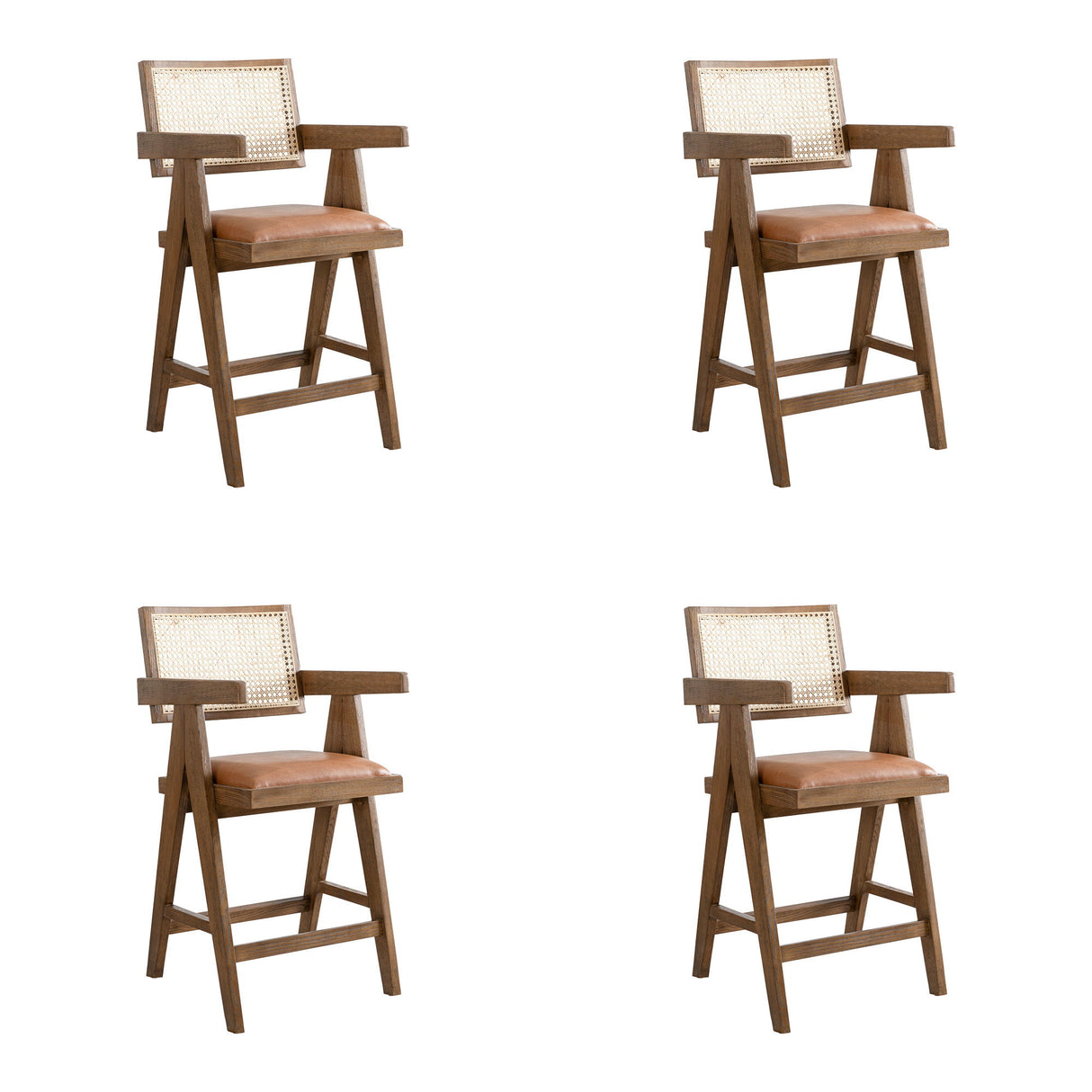 Harley - Nutmeg Brown Solid Wood And Rattan Upholstered 26" Counter Height Barstool