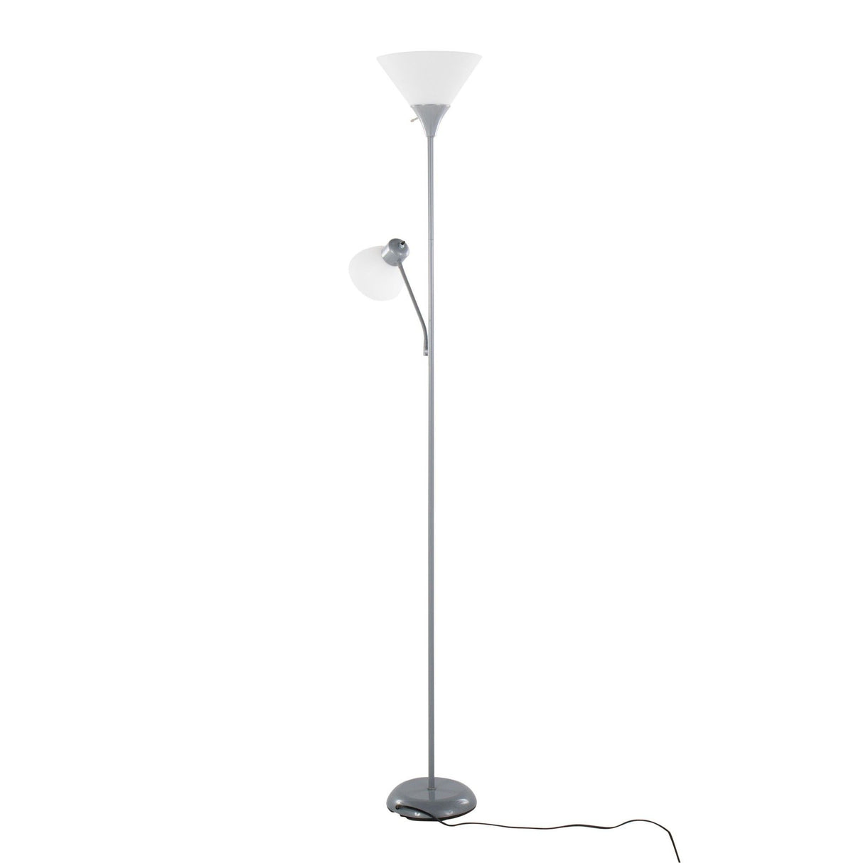 Dual - 72" Floor Lamp - Silver Metal And Frosted White Plastic Shades