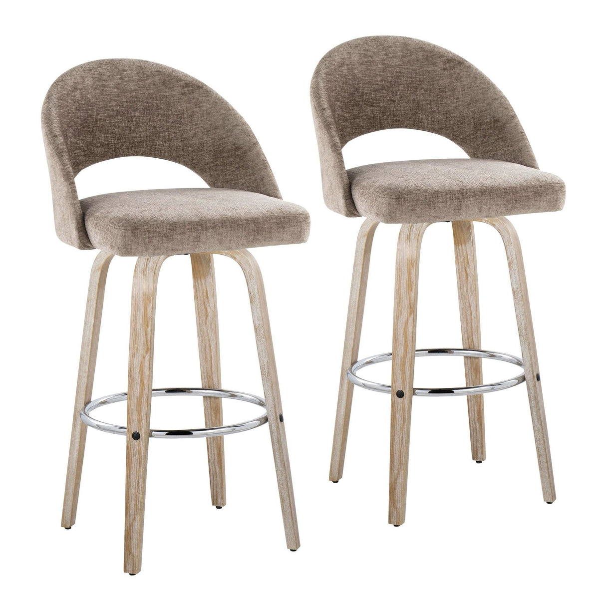 Renee - Upholstered Fixed-Height Barstool (Set of 2) - Whitewashed Wood