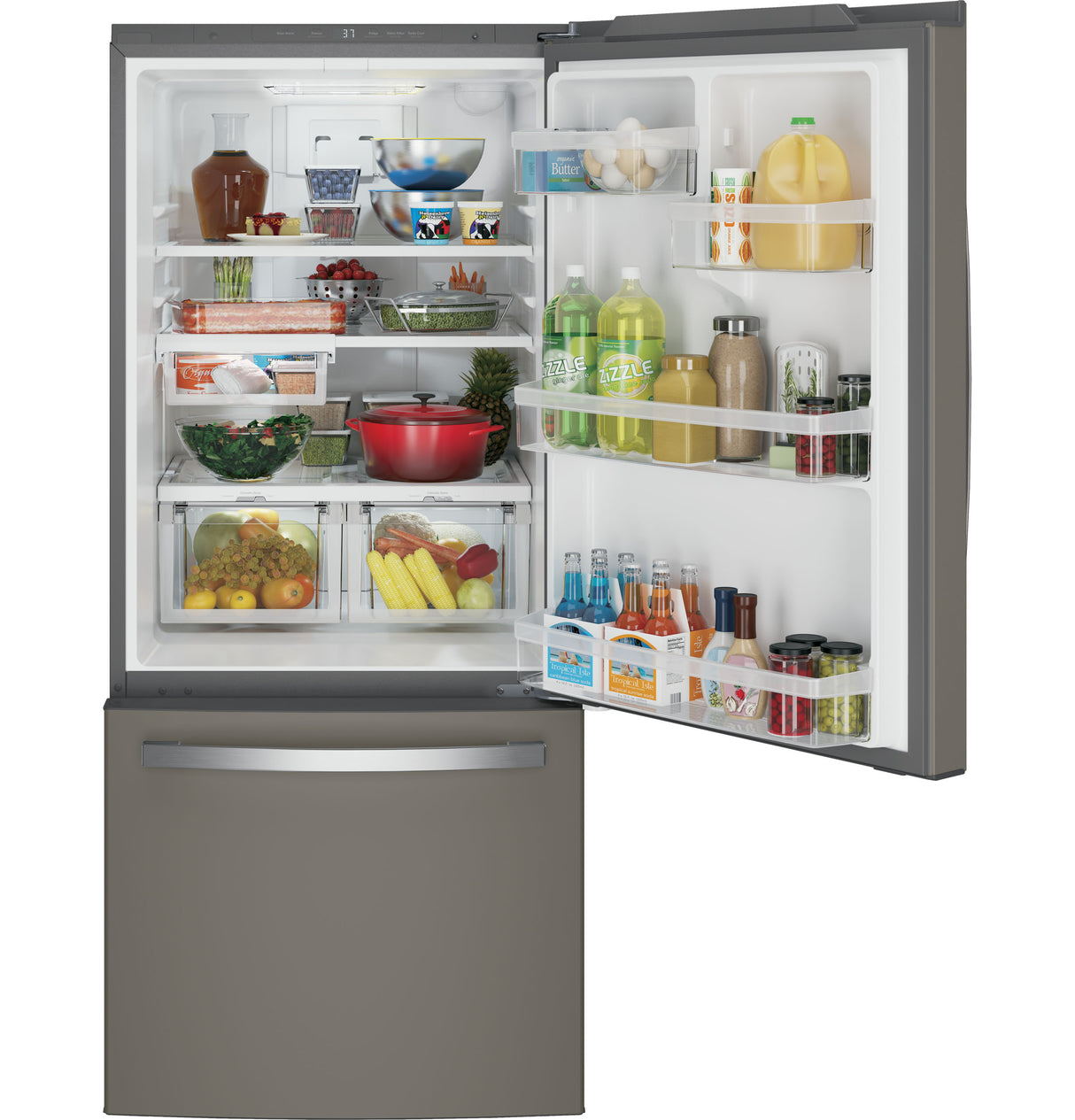 GE GDE21EMKES - 30 in. 21 cu. ft. Bottom Freezer Refrigerator with Ice Maker - Fingerprint Resistant Slate