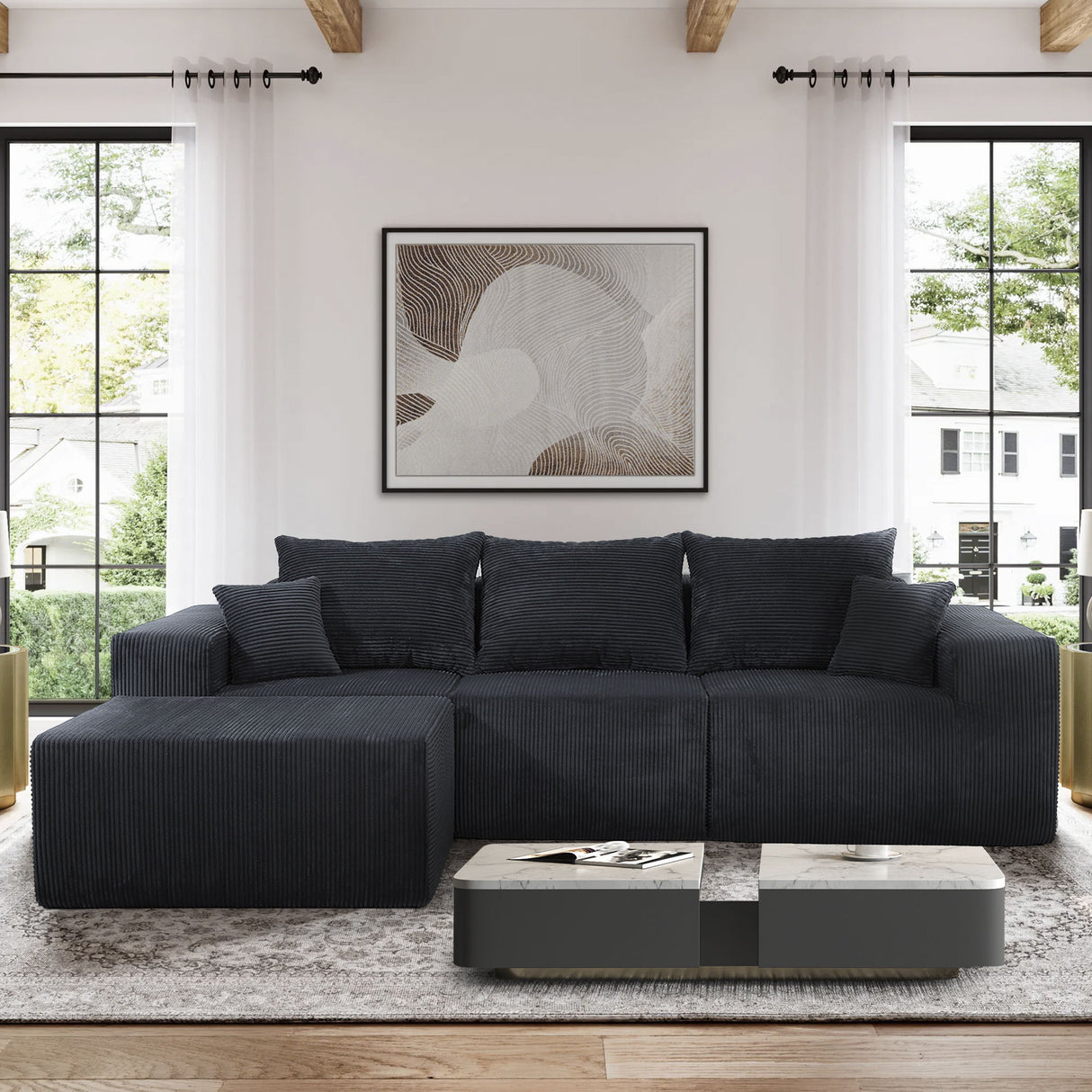 Modular Sectional Sofa, Convertible Couch With Chaise Corduroy