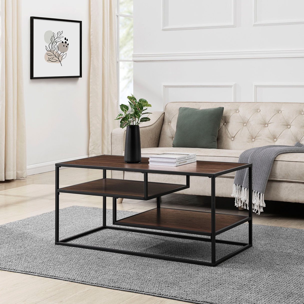 2 Tone Metal Coffee Table - Dark Walnut