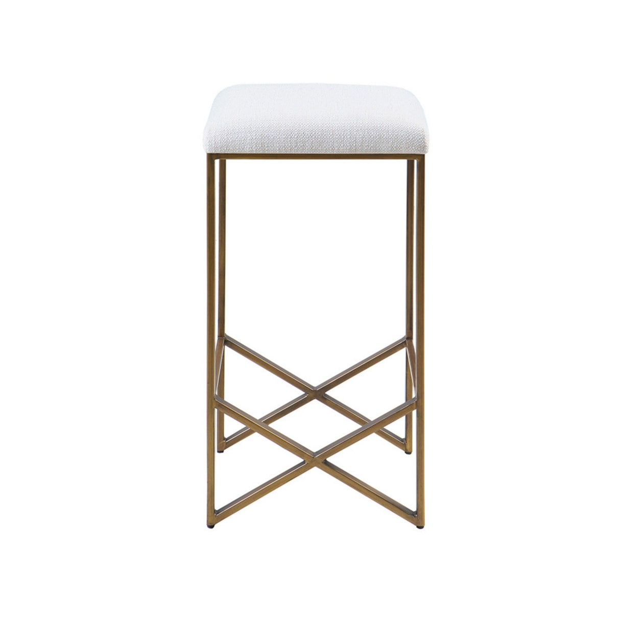 Backless Upholstered Counter Stool With Padded Seat - Ivory / Bronze