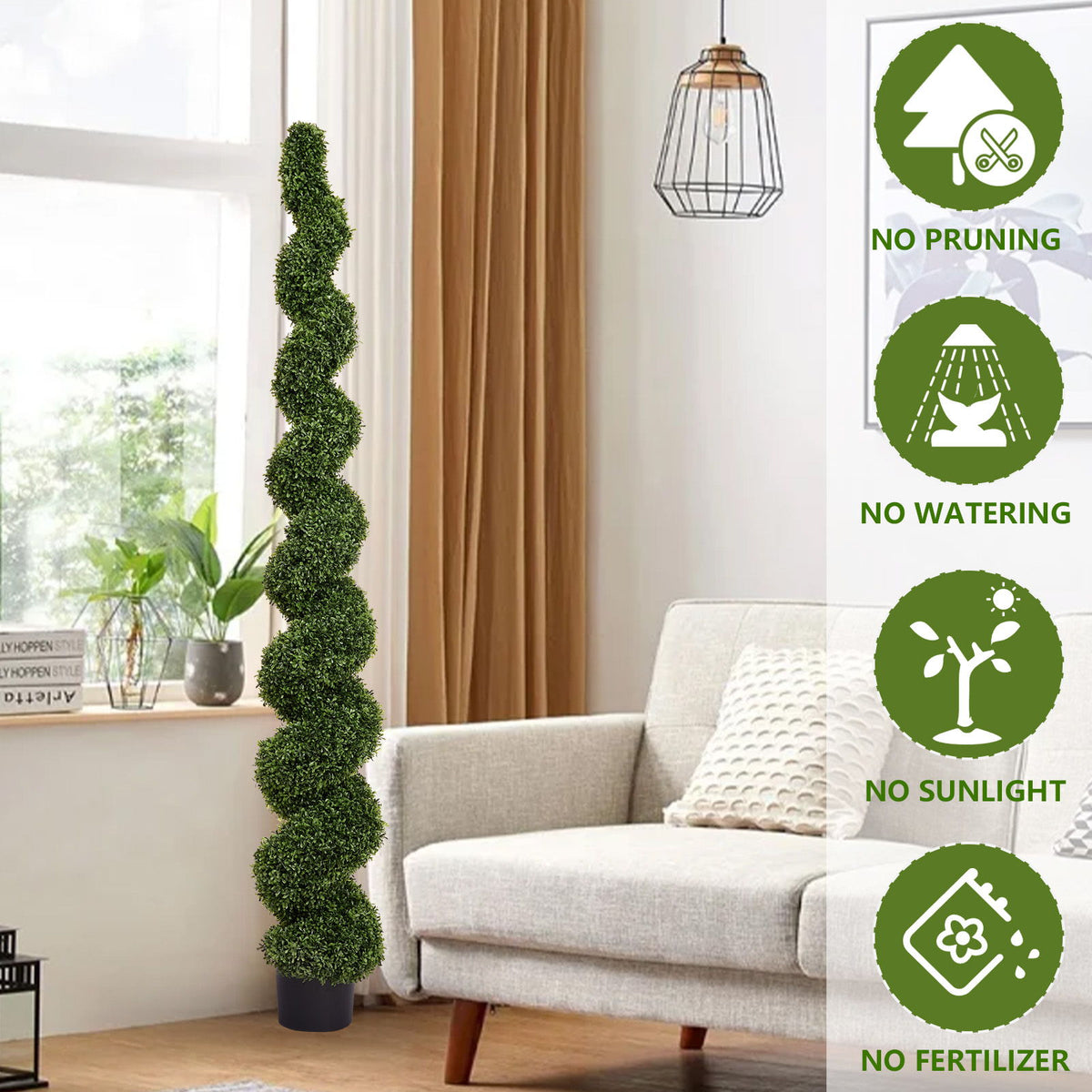 Topiary Bonsai Artificial Spiral Tree Plant Outdoor UV Resistant Plastic Boxwood - Green