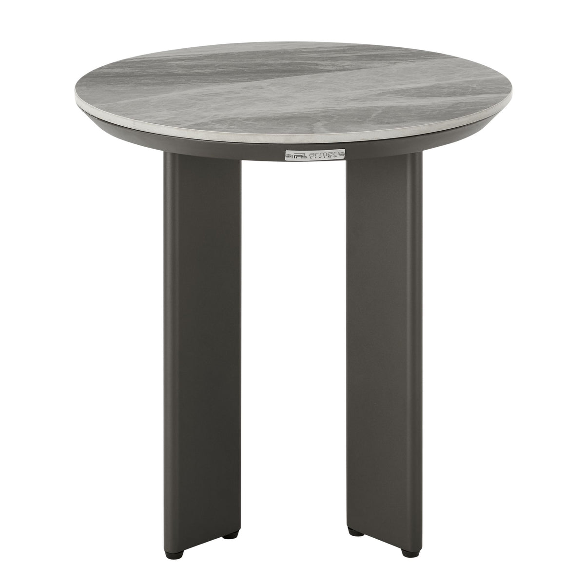 Ciela - Outdoor Round Sintered Stone Side Table With Pedestal Aluminum Base - Dark Bronze