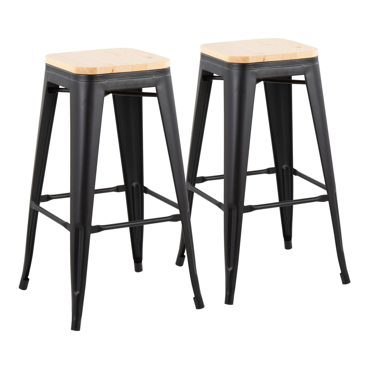 Oregon - Contemporary Barstool (Set of 2) - Black Steel And Natural Wood