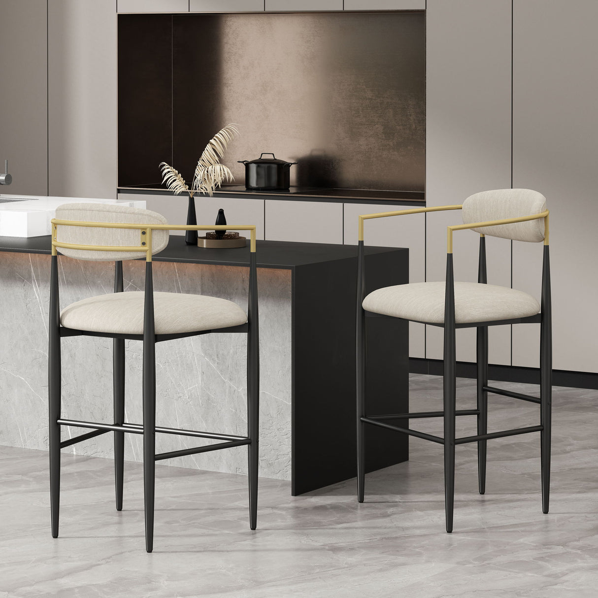 Upholstered Bar Stools With Backs For Kitchen Island (Set of 2)