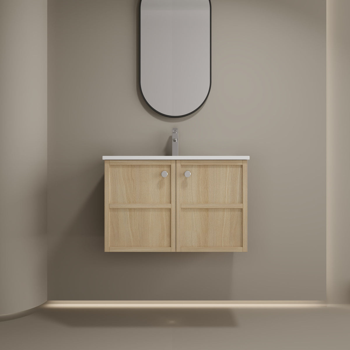 Wall Mounted Bathroom Vanity With Ceramic Sink And 2 Soft Closing Doors