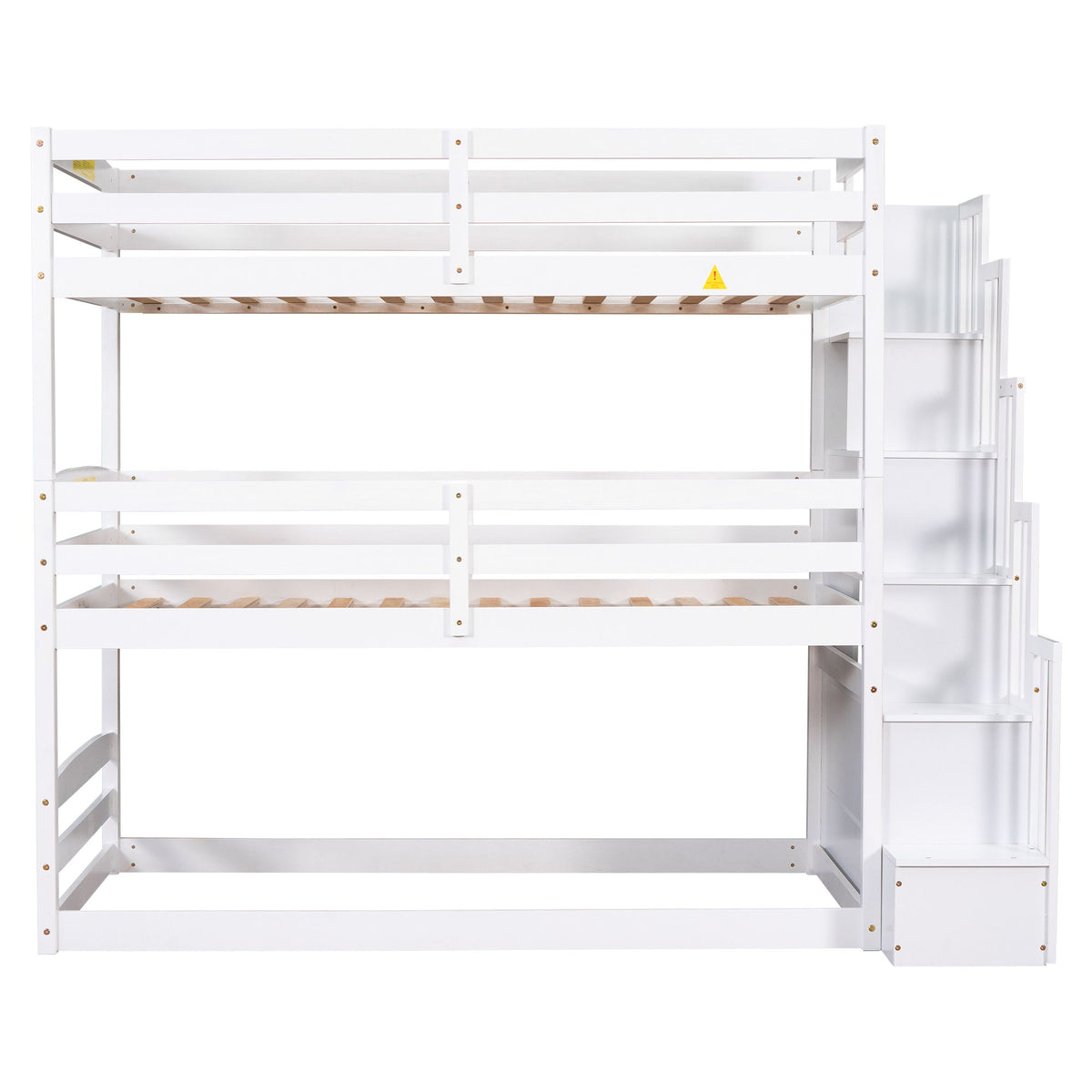 Twin Size Triple Bunk Bed With Storage Staircase, Separate Design - White