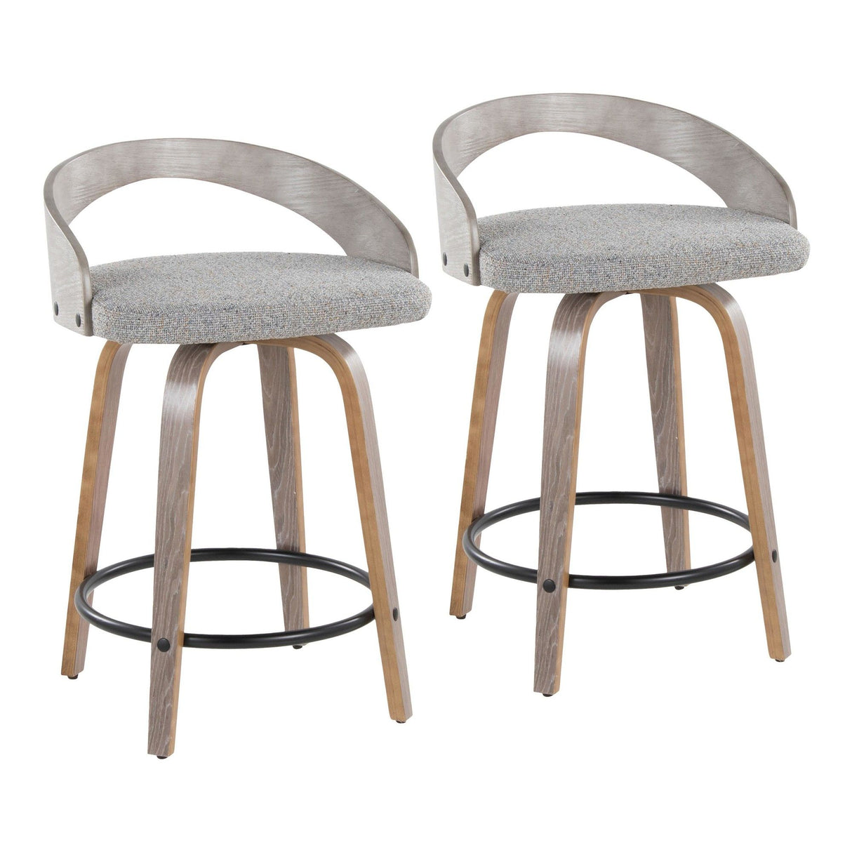 Grotto - Fixed-Height Swivel Counter Stool With Light Gray Wood (Set of 2)