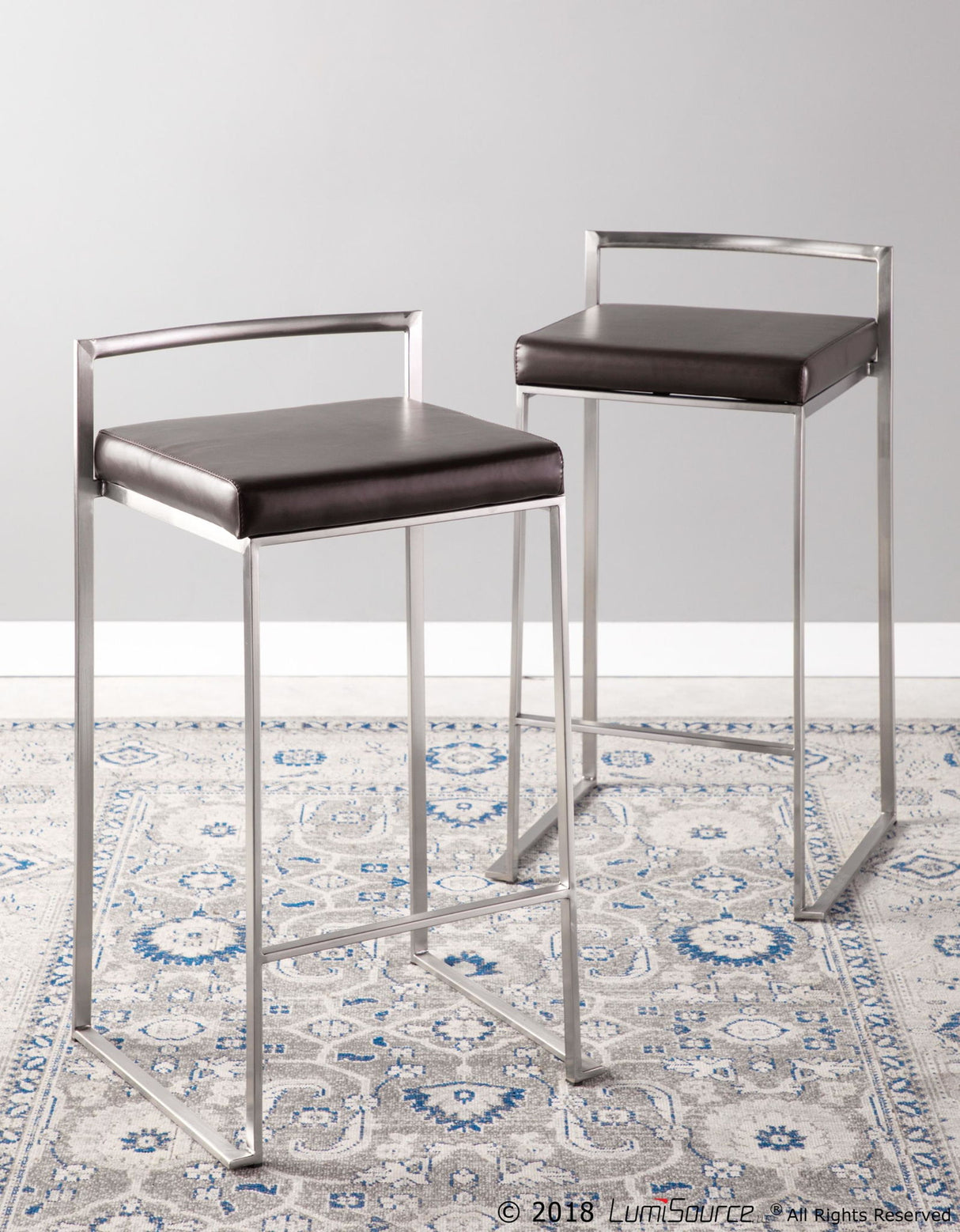 Fuji - Stackable Counter Stool (Set of 2) - Brown Faux Leather