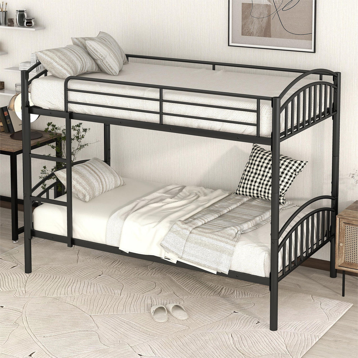Twin Over Twin Bunk Bed, Divided Into Two Beds - Black
