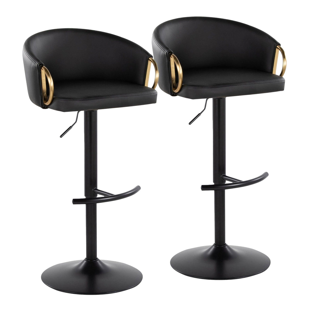 Claire - Adjustable Barstool With Rounded T Footrest (Set of 2) - Black Metal With Gold Metal Accent