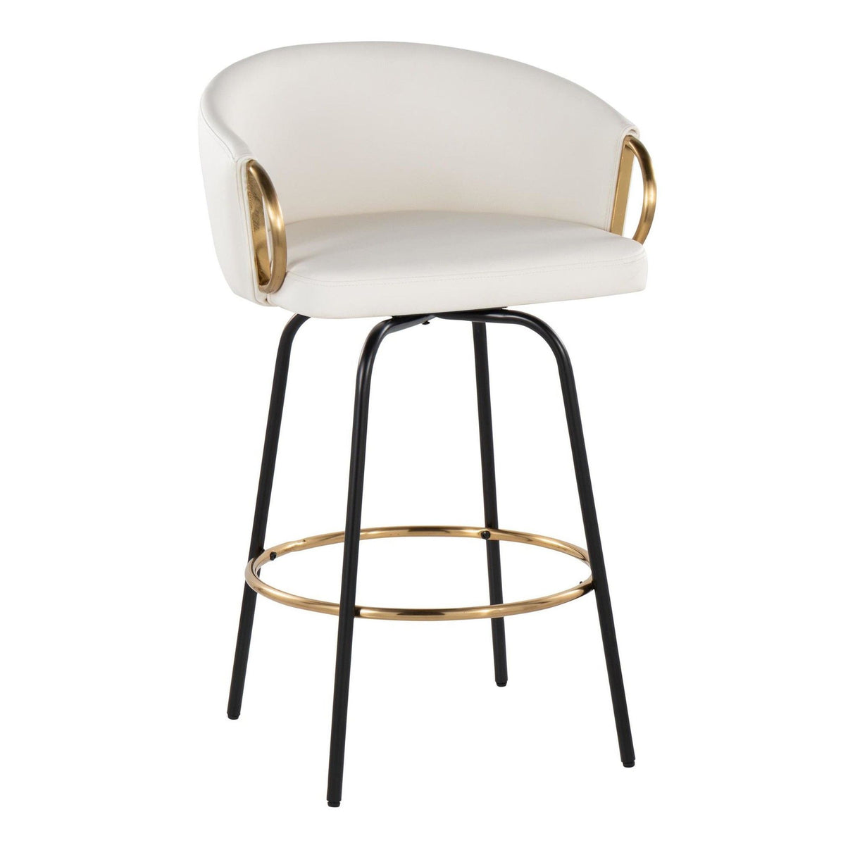 Claire - 26" Fixed-Height Counter Stool With Swivel And Round Gold Metal Footrest (Set of 2) - Black Metal