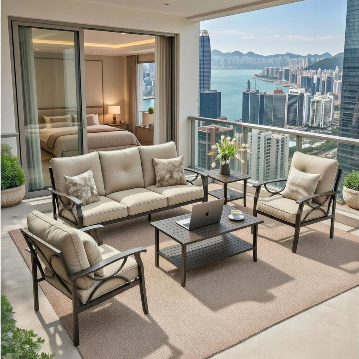 Patio Furniture Set With Coffee Table And Cushions For Backyard