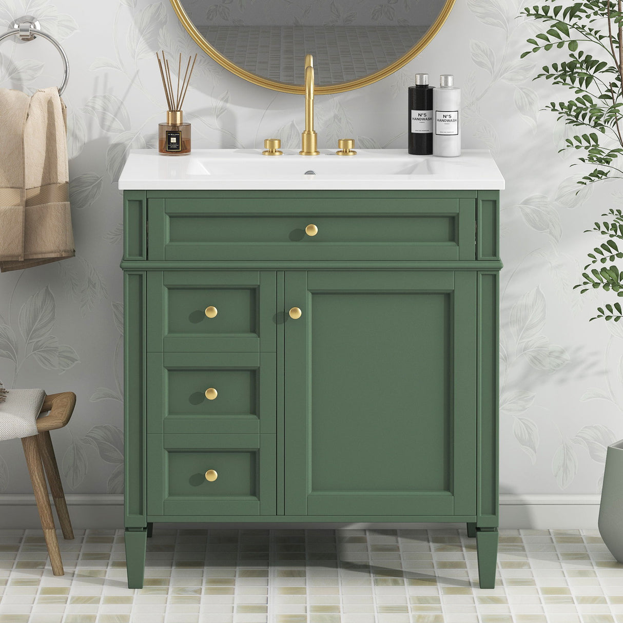 Bathroom Vanity With 2 Drawers And Tip-Out Drawer, Storage Cabinet