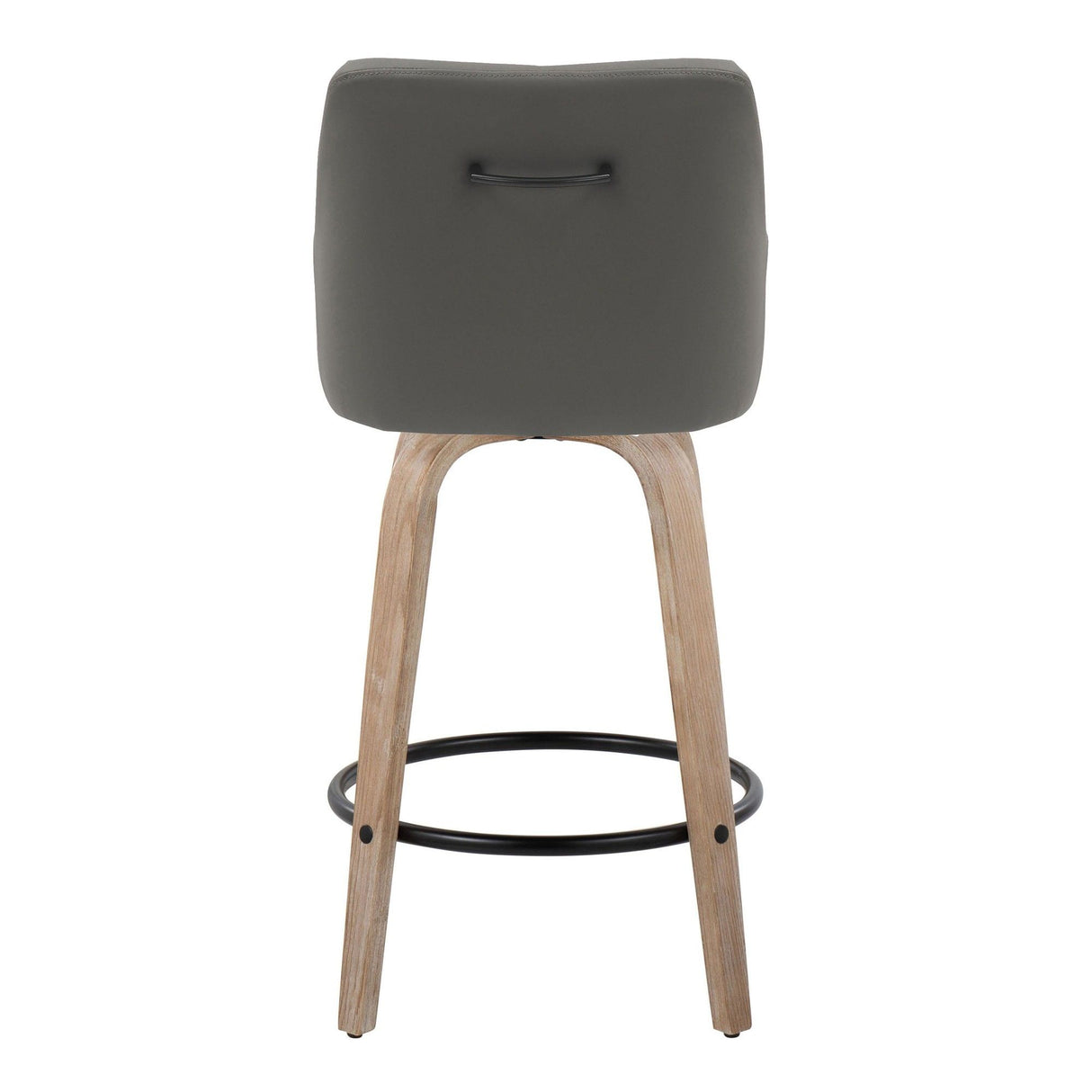 Hannah - Fixed-Height Counter Stool With Swivel And Round Black Metal Footrest (Set of 2) - Whitewashed Wood