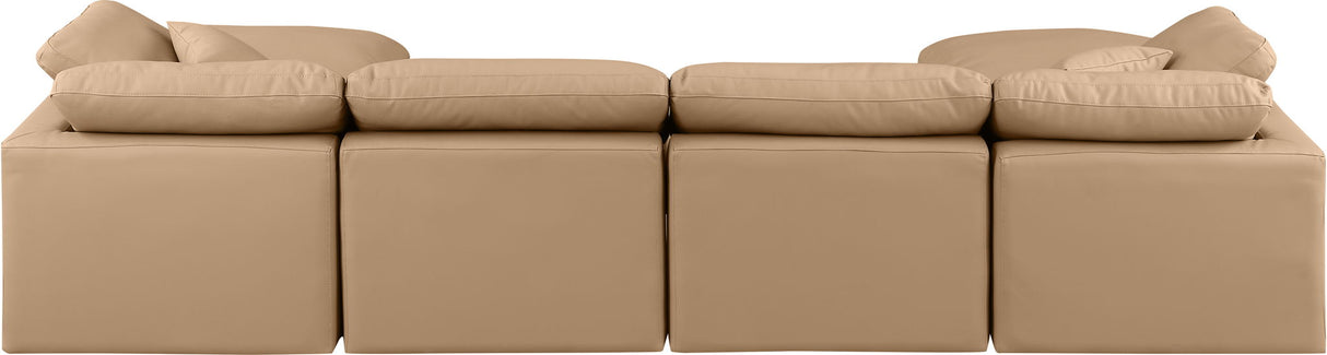 Indulge - Faux Leather 6 Piece Modular Double Chaise Sectional - Tan