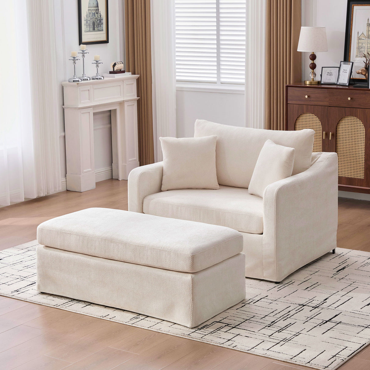 Accent Chair With Ottoman, Includes 2 Bolster Pillows