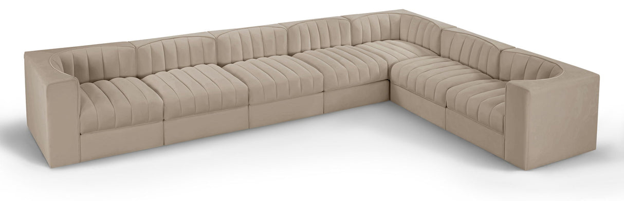 Rummi - Velvet Performance Fabric Upholstered 7 Piece Modular Sectional (With 3 Corner Chairs)