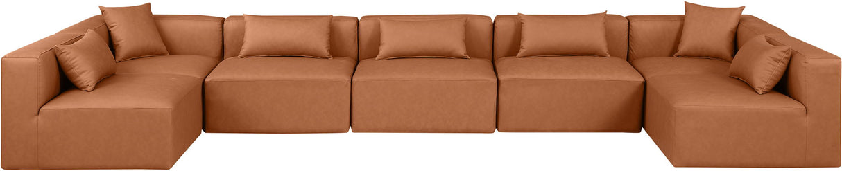 Cube - 7 Piece Modular U-Shaped Sectional - Cognac