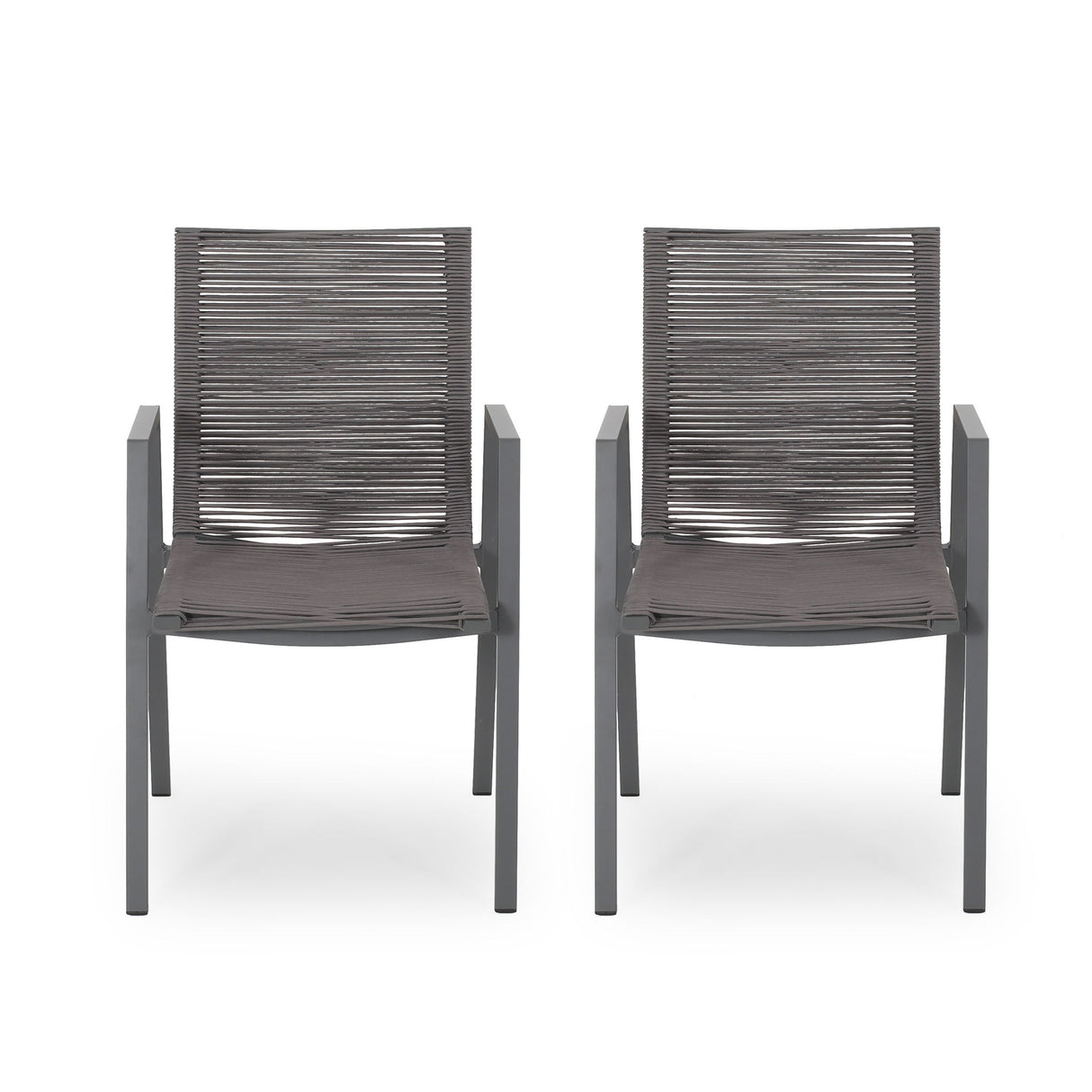 Outdoor Modern Aluminum Dining Chair Set With Rope Sea (Set of 2)