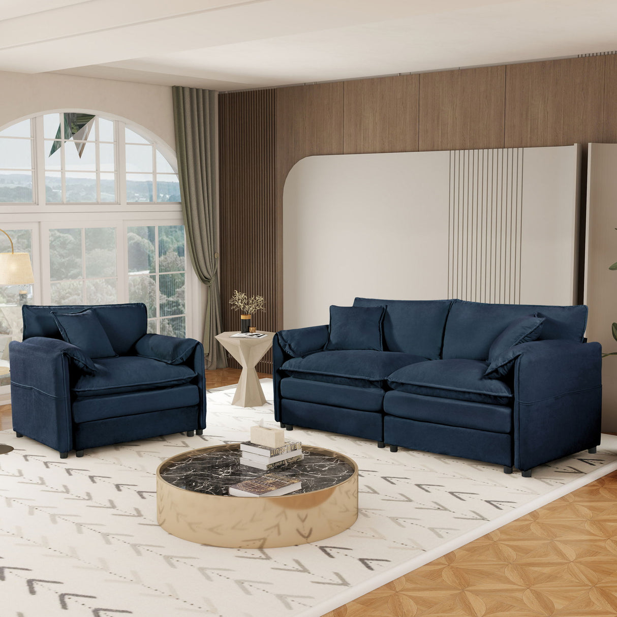Modern Upholstered Loveseat And Armchair Set With Pillows