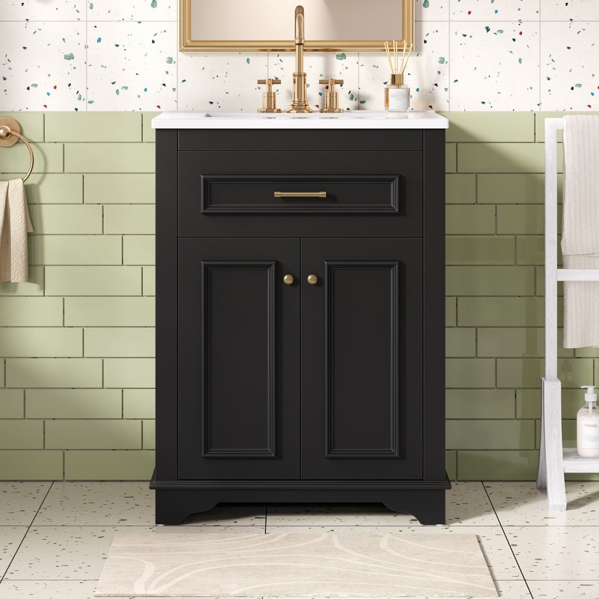 Bathroom Vanity With Integrated Sink, 2 Door Cabinet With Tip Out Drawer, Rectangular Design