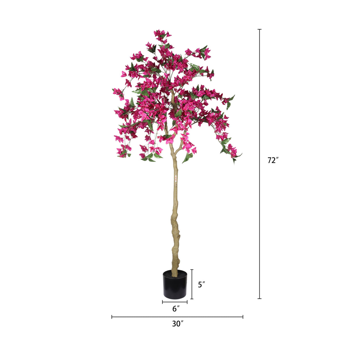 Artificial Bougainvillea Tree, Realistic Faux Potted Plant For Indoor Home Decor - Dark Pink / Green Leaves