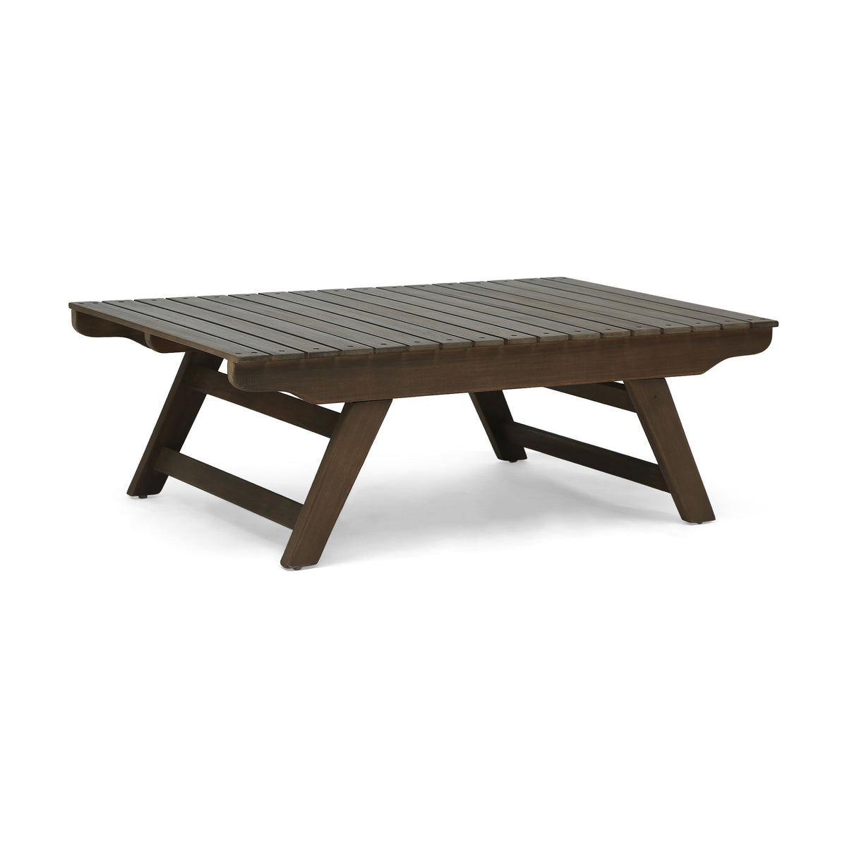 Outdoor Acacia Wood Coffee Table With Open Slat Design - Gray