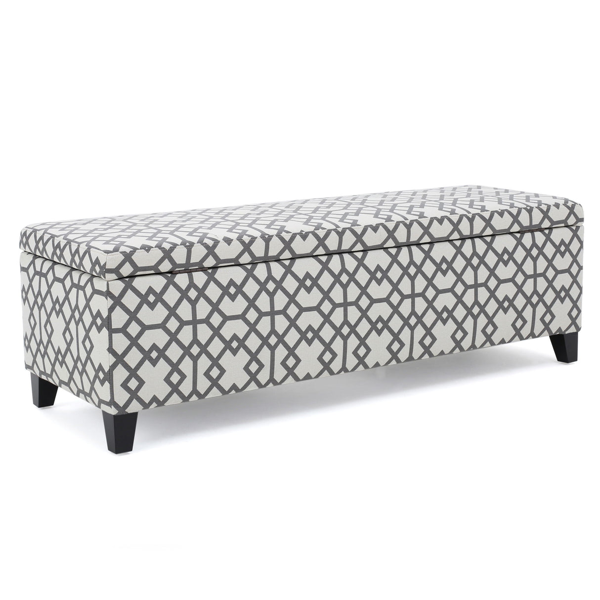 Quotient - Upholstered Storage Ottoman With Tapered Block Feet - Gray / White