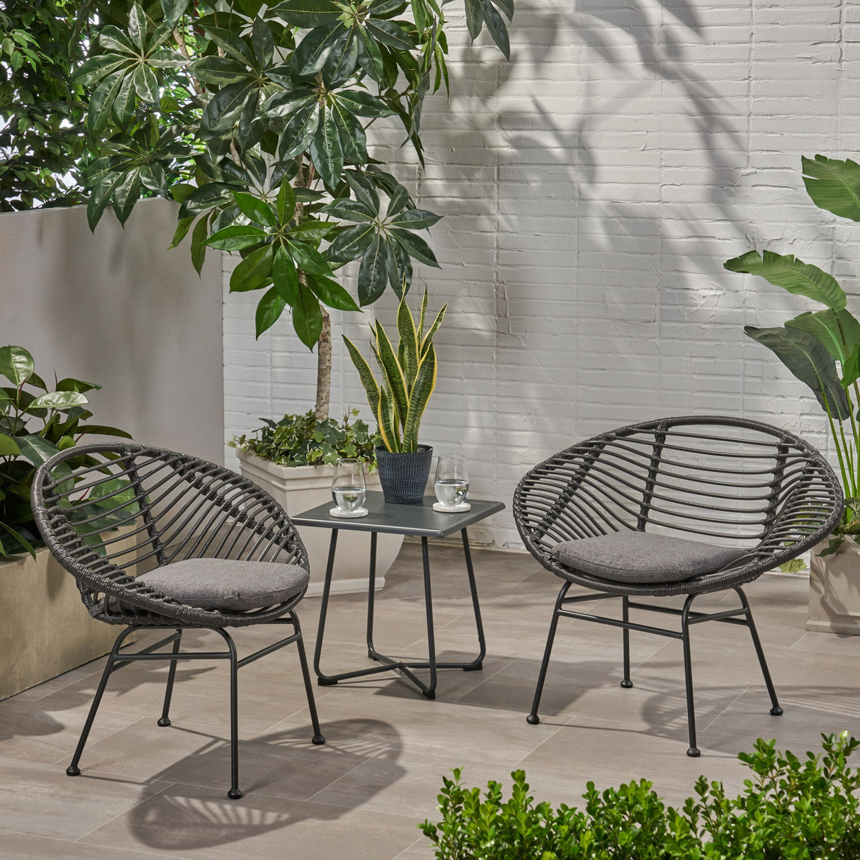 Cordella - Outdoor Woven Wicker Chairs With Cushions, (Set of 2)